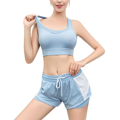 BOTRE Traje de yoga para mujer, ropa de yoga, juego de 5 unidades, ropa deportiva, ropa de correr, ropa deportiva, yoga, ropa de mujer, sujetador y leggings, Azul 03, M