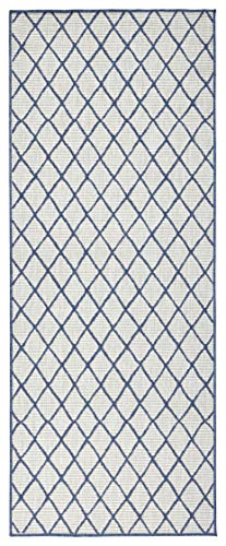 bougari Alfombra Reversible para Interior y Exterior, Color Azul y Crema, 80 x 350 cm