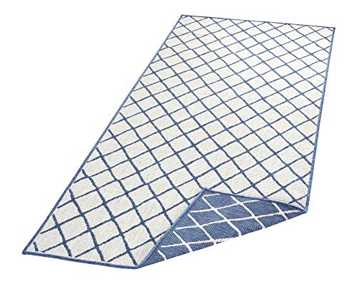 bougari Alfombra Reversible para Interior y Exterior, Color Azul y Crema, 80 x 350 cm