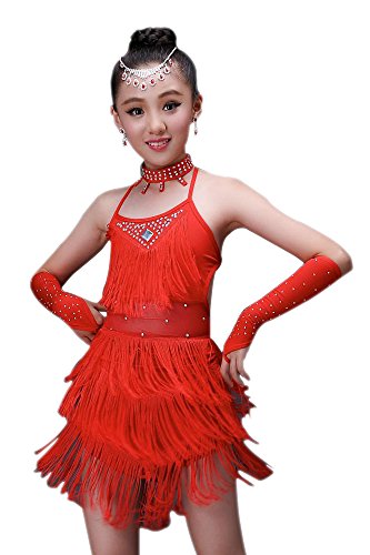BOZEVON Niñas Latina Tango Salón De Baile Salsa Borla Falda Traje De La Danza