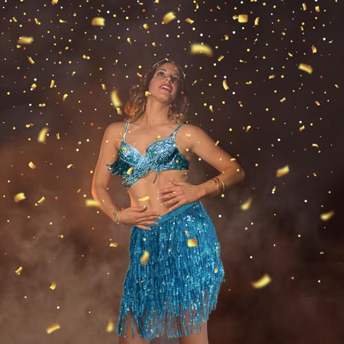 Bseical Falda Lentejuelas Mujer Corta, Minifalda Sexy Lentejuelas, Disfraz Carnaval Veneciano Mujer, Faldas De Lentejuelas, Falda Danza Vientre Carnaval Fiesta Outfit (L, Negro)