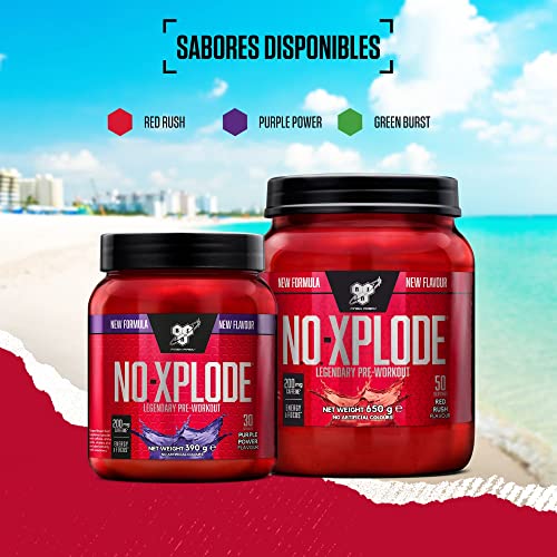 BSN Nutrition N.O.-Xplode Suplemento Alimenticio en Polvo para Preentrenamiento, Apoyo de Energía y Concentración con Cafeína, Aminoácidos, Vitamina C y Zinc, Sabor Explosión Verde, 30 Porciones, 390g