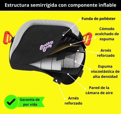 BubbleBum - Asiento Elevador de Coche Inflable para Niños, Grupo 2/3, Negro, 33x33x11 cm