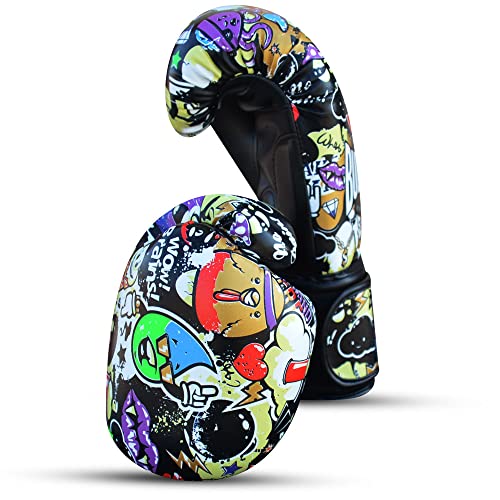 Buddha Fight Wear - Guantes de Boxeo Fantasy Zippy - Muay Thai - Kick Boxing - Piel Sintética Tejido Interior Resistente A Los Olores - Costura Reforzada - Multicolor - Talla 14 Onz