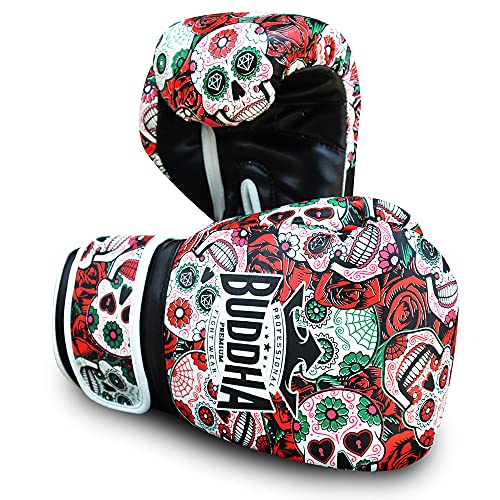 BUDDHA FIGHT WEAR - Guantes de Boxeo Mexican - Muay Thai - Kick Boxing - Piel Sintética Relleno Interior GS-3 - Protección contra Impactos - Color Rojo - Talla 10 Onz