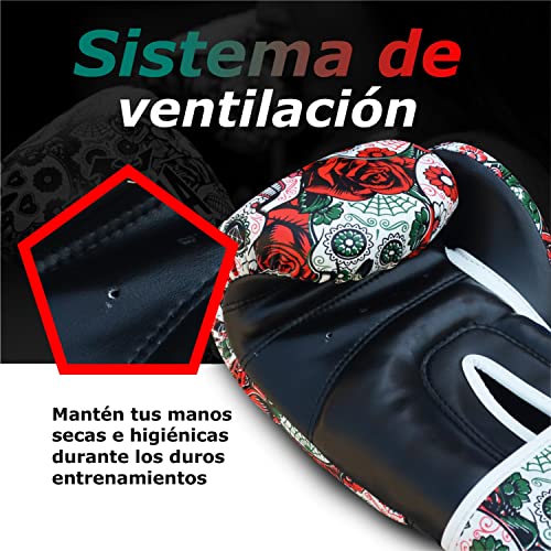 BUDDHA FIGHT WEAR - Guantes de Boxeo Mexican - Muay Thai - Kick Boxing - Piel Sintética Relleno Interior GS-3 - Protección contra Impactos - Color Rojo - Talla 16 Onz