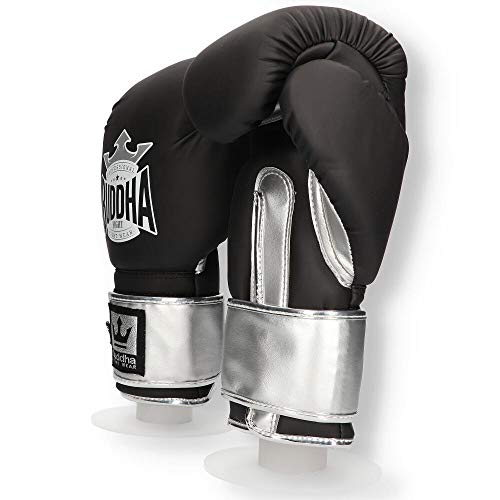 BUDDHA FIGHT WEAR - Guantes de Boxeo Top Fight - Muay Thai - Kick Boxing - Piel Sintética Relleno Interior GS-3 - Protección contra Impactos - Color Negro Mate - Talla 16 Onz