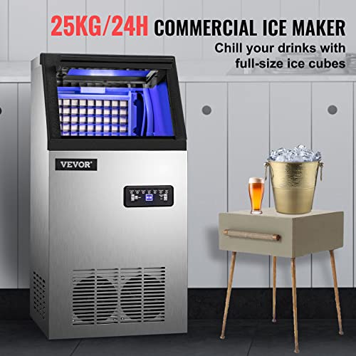 BuoQua Máquina para Hacer Hielo Comercial, 50KG/24 Horas, Máquina de Hielo, de Acero Inoxidable, Máquina para Fabricar Cono de Nieve, Reserva de 5-7 Horas, con Panel de Control LCD y Cuchara de Hielo