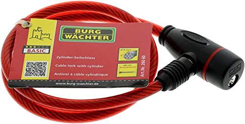 Burg-Wächter Candado para bicicleta con llave, candado en espiral, dispositivo antirrobo, candado de cable, candado de cable, candado de cable de acero, 60 cm de largo, Ø 8 mm, colores surtidos.