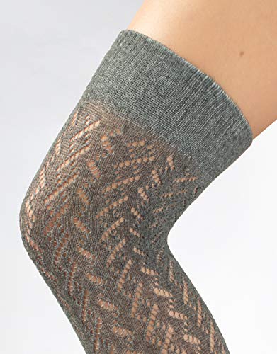 CALCETINES SOBRE LA RODILLA PARA MUJERES Y CHICAS EN ALGODON | MEDIAS ALTAS CALADAS CON DISENO CHEVRON | AZUL, GRIS, NEGRO | 300 DEN | TALLA UNICA | MADE IN ITALY | (Chevron Gris)