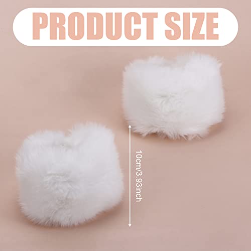 Calentadores de Muñeca de Invierno, Puños de Piel Sintética Arm Warmers Calentadores de Brazos Mujer Cortos Difusos para Mujeres Niñas Disfraz (Blanco)