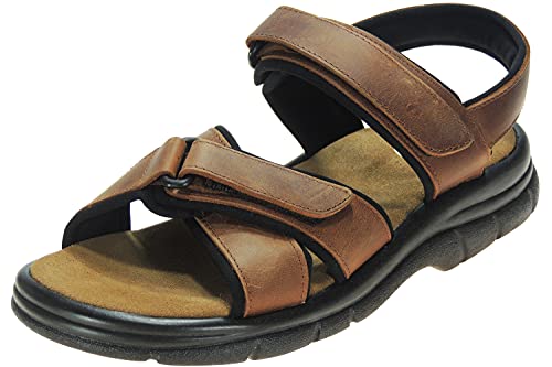 Calzados Romero SELQUIR Sandalia Piel Nobuck para Hombre. Forro Neopreno. Punta Abierta. Velcro Anatómica MARRÓN talla 42