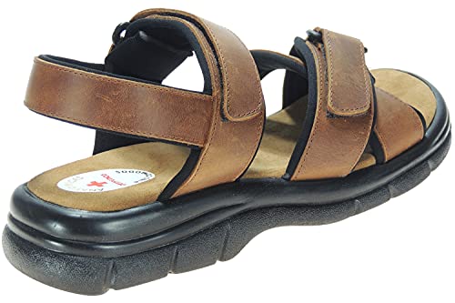 Calzados Romero SELQUIR Sandalia Piel Nobuck para Hombre. Forro Neopreno. Punta Abierta. Velcro Anatómica MARRÓN talla 42