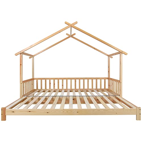Cama de árbol ampliable, cama infantil, cama de bebé, cama individual y doble, madera maciza pura, natural (200 x 90 cm)
