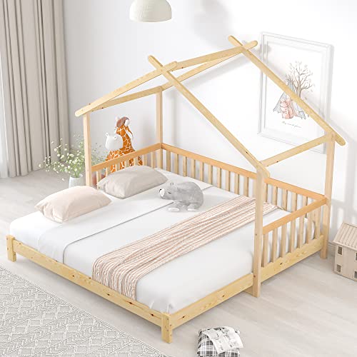 Cama de árbol ampliable, cama infantil, cama de bebé, cama individual y doble, madera maciza pura, natural (200 x 90 cm)