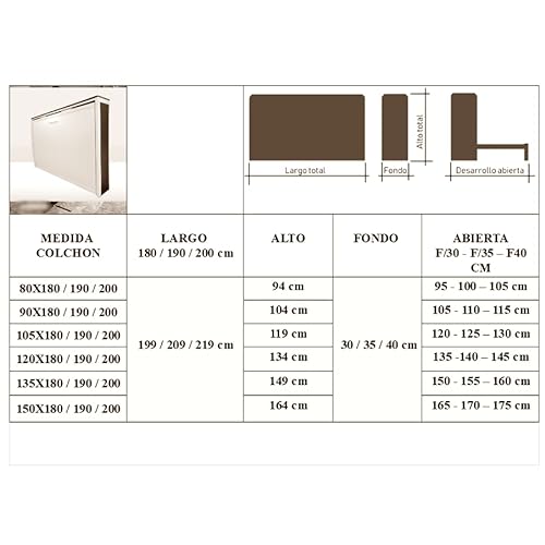 Cama Horizontal MK2 I Todas las medidas, Color partes metálicas y Base en blanco. (90x190 cm, Estructura Metálica y Base Blanco)