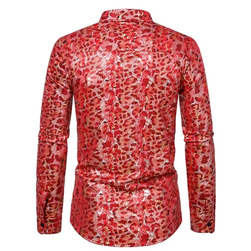 Camisa elegante de hombre Camisa de Manga Larga con Lentejuelas Camisa abotonada de Lujo Fiesta Discoteca Disfraz de Baile de Navidad Camisa de Manga Larga Camisa de los años 70 Disfraz de Fiesta,