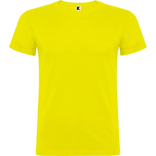 Camiseta de Colores Manga Corta 100% Algodón para niños - Camiseta Unisex Cuello Redondo, cómoda, Suave, Lisa y Elegante (Amarilla, 3/4)