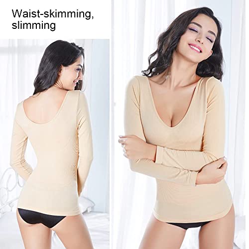 Camiseta Interior Manga Larga Mujer Camiseta Térmica sin Costuras Cuello en V Tops Ropa Interior Camisetas Elastico Thermal Top Seamless Baselayer