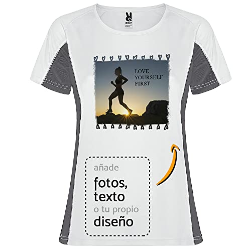 Camiseta Personalizada con Foto para Mujer | Camiseta técnica de Manga Corta Ideal para Deporte y Uso Diario | Regalos Personalizados con Foto | Diseño: Love - Talla: M