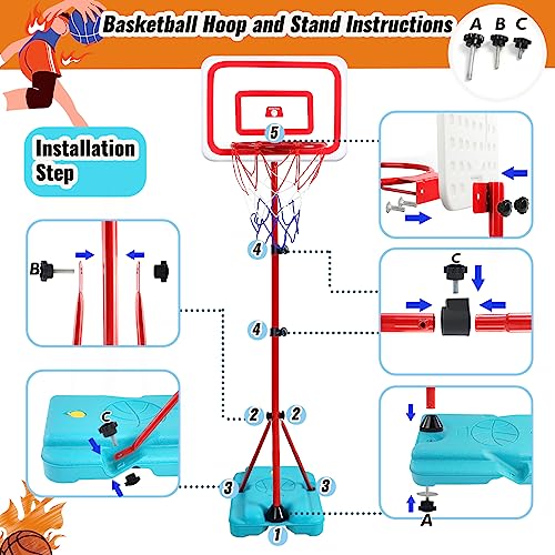 Canastas Baloncesto Exterior Interior Altura Ajustable Balon Baloncesto Regalos Cumpleaños Infantil para Juguetes Niños 3 4 5 6 Años,88cm a 190cm