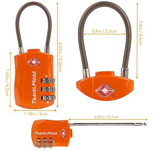 Candado con combinación numérica con cable para mochilas y maletas- 1 Paquete con Candado Naranja, aprobado por la TSA