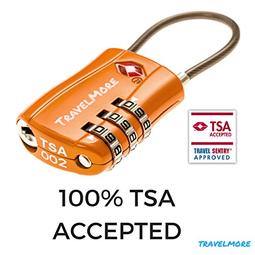 Candado con combinación numérica con cable para mochilas y maletas- 1 Paquete con Candado Naranja, aprobado por la TSA