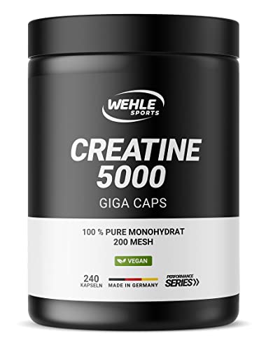 Cápsulas de creatina en dosis altas, refuerzo de entrenamiento, 5000 mg de monohidrato de creatina por dosis diaria, 240 cápsulas veganas de creatina, 100% puro con factor de malla 200 – Halal &