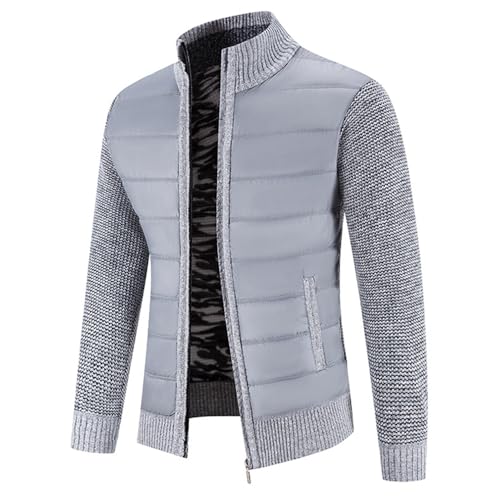 Cárdigan de Hombre Cuello Alto Suéter con Cremallera Completa Patchwork Suéter Grueso Cálido Forro de Punto Cremallera de Invierno Cremallera Cuello Coreano Prendas de Punto de Trabajo, B-gris, M