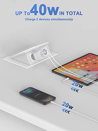 Cargador para iPhone,[Certificado Apple MFi] 2 Puertos 20W USB C Cargador Rápido con Cable PD 3.0 Tipo C Cargador Compatible con iPhone 14/14 Pro/13/13 Pro/12/11/SE/XS Max/XR/XS/X/8/iPad,Galaxy etc.
