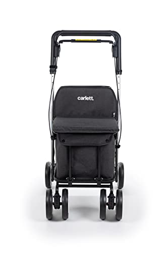 Carlett – Carro de la Compra y Andador con Asiento para Ancianos - Carrito Plegable para Supermercado de 4 Ruedas, con Bolsa Extraíble 29L/15kg – Modelo Comfort, Color Negro