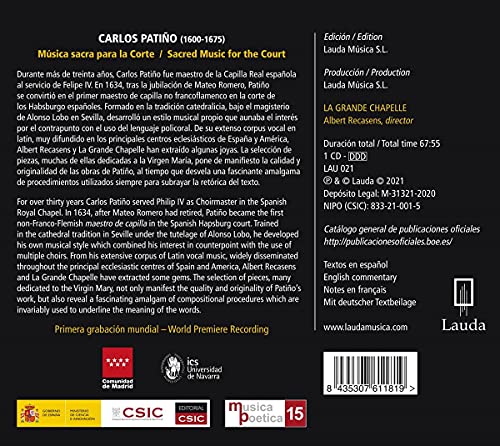 Carlos Patiño: Musica Sacra Para La Corte