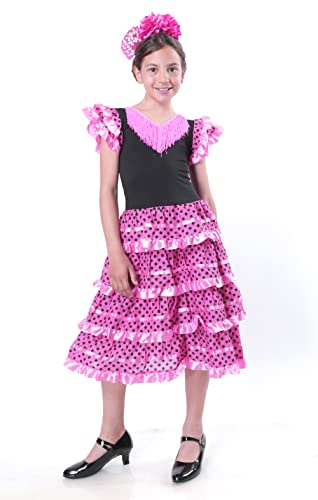 Carnavalife Vestido Flamenca Niña para Disfraz Flamenco Sevillana Bebe Niña y Chica, Trajes Flamenca Niña con Diseño de Lunares, 1-12 años (2 años, Vestido Flamenca)
