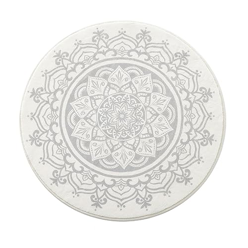 Carvapet Alfombras Redondas 90cm Microfibra Suave Alfombra Círculo Salón Dormitorio Antideslizante Lavable Mandala Bohemio Alfombras de área(Gris Mandala)