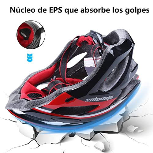 Casco de ciclismo con luz LED, de A-Best, casco integral especializado con luz de seguridad, visera y forro extraíbles, para adulto, Rojo - Negro