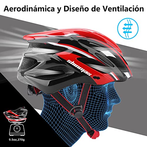 Casco de ciclismo con luz LED, de A-Best, casco integral especializado con luz de seguridad, visera y forro extraíbles, para adulto, Rojo - Negro