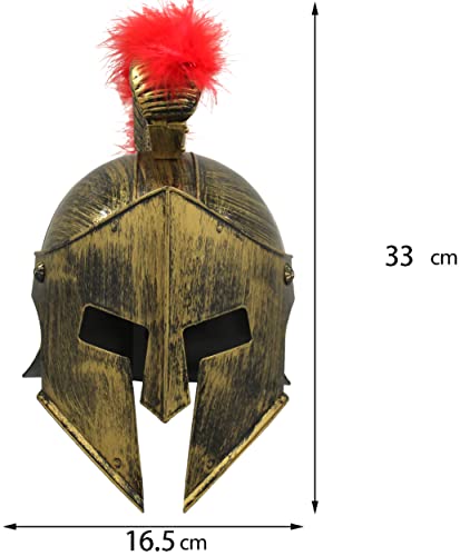 Casco Medieval de Espartano Griego con Ciruela roja, Disfraz Romano de Accesorios Antiguos, Talla única (Kqp-60-dorado)