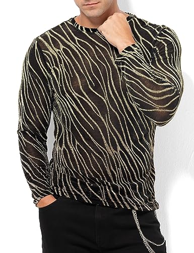 Casey Kevin Camiseta Transparentes Manga Larga Hombre Brillante Camisa Fiesta Ropa Punk Lentejuelas Disfraz Sexy Gótica Plateada Rejilla Shirts For Men Brillo Top Discoteca Jazz Rock Hip Hop Dance