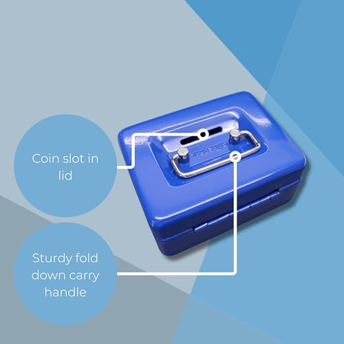 Cathedral - Caja metálica para dinero, cerradura, 2 llaves, color azul