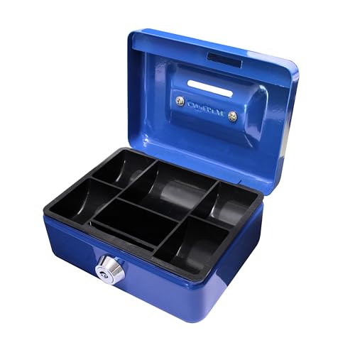Cathedral - Caja metálica para dinero, cerradura, 2 llaves, color azul