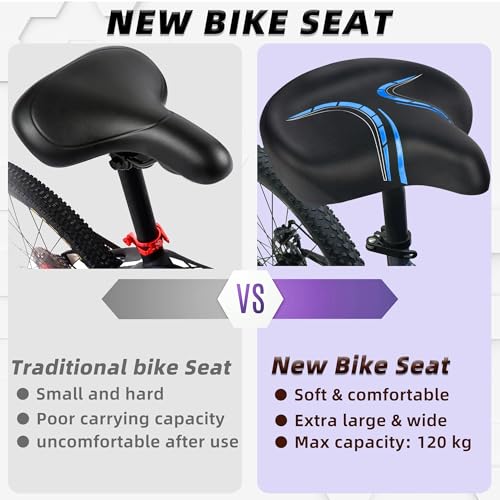 CDYWD Sillin Bicicleta Muy Comodo, Extra Ancho, Acolchado Suave, Transpirable, Asiento Bicicleta Ergonómico, Sillín Bicicleta Compatible con MTB, Bicicleta de Ciudad, Ebike, Bicicleta Estática