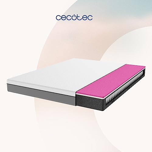 Cecotec Colchón Viscoelástico y Enfundable Flow Hybrid 90x190. Muelles Ensacados SpringCore, Altura 25 cm, Firmeza Alta, SeparateMuv, MorphoAdapt, Fresh & EasyClean