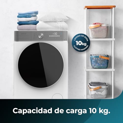 Cecotec Lavadora 10Kg Carga Frontal Bolero DressCode 10800 Inverter A 2000W, 1400 rpm, 16 Programas, Motor Inverter Plus, Vapor SteamMax, Lavado Inteligente, Detector de Carga
