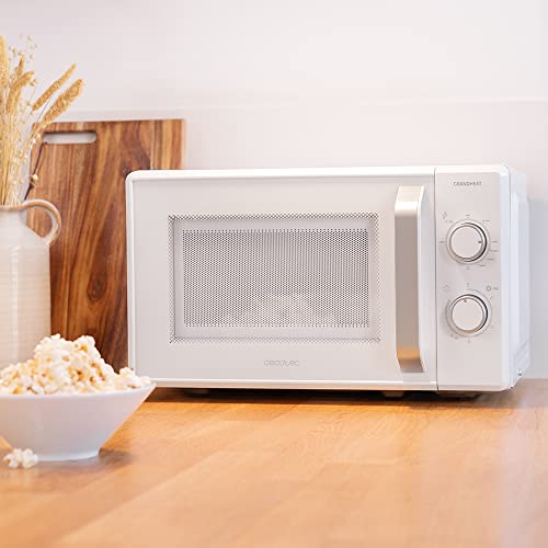 Cecotec Microondas de 20 Litros con Grill Grandheat 3120. 1050 W, Grill de 1000 W, Revestimiento AntiDirt iTech, Modo descongelación, Temporizador 35 min, FullWhite y detalles metalizados