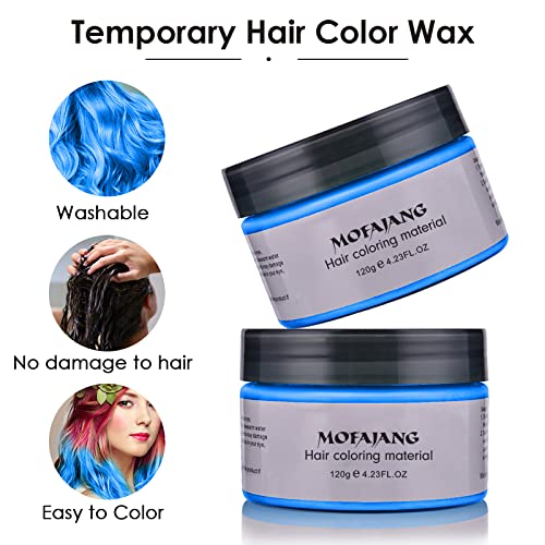 Cera Temporal Para Teñir el Cabello, Arcilla con Fórmula Vegetal Fácil de Lavar Para Hombres y Mujeres, Cera Mate Para Fiestas, Cosplay y Halloween, 120g (Azul)