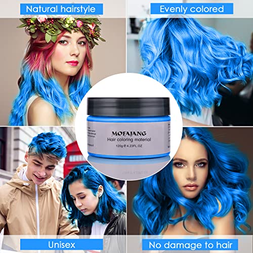 Cera Temporal Para Teñir el Cabello, Arcilla con Fórmula Vegetal Fácil de Lavar Para Hombres y Mujeres, Cera Mate Para Fiestas, Cosplay y Halloween, 120g (Azul)