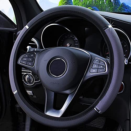 CGEAMDY Funda de Volante para Coche, Impermeable, Funda de Volante de Piel elástica, Volante Antideslizante para vehículos, Accesorios de Volante universales con diámetro de 37-38cm (Gris)