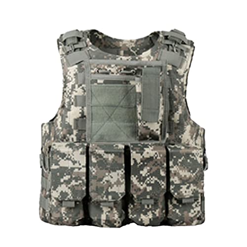 Chaleco Militar, Chaleco de Entrenamiento de Nailon Ligero, Chaleco Militar Ajustable con Peso, Equipo Multifunción para Pescar y Viajar (ACU)