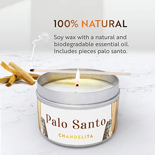 Chandelita Vela Aromática de Palo Santo para Purificar la Energia, y Limpiar Espiritualmente, con Cera de Soja para Relajación, Meditación y Sanación de Chakras o como Decoración para el Hogar