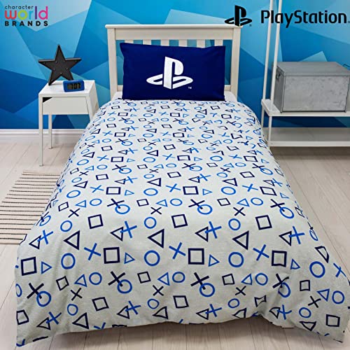 Character World Playstation - Funda de edredón para Juegos con Licencia Oficial Sony Playstation Reversible de Dos Caras con Funda de Almohada a Juego, polialgodón, Azul, PYSBLEDS001UK1
